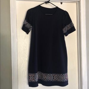 Navy shift dress with tribal design